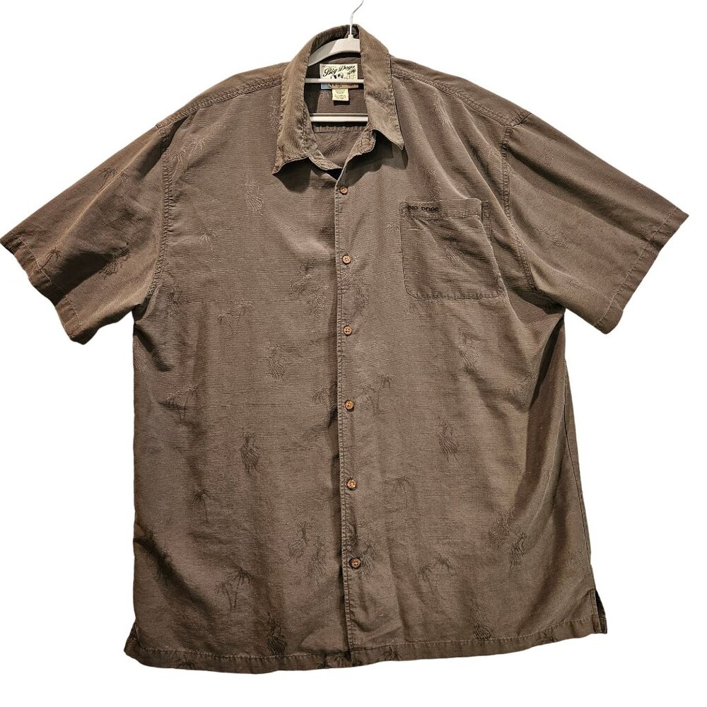 Big Dog 100% Silk Shirt Mens XL Gray ebossed designed breathable button collar